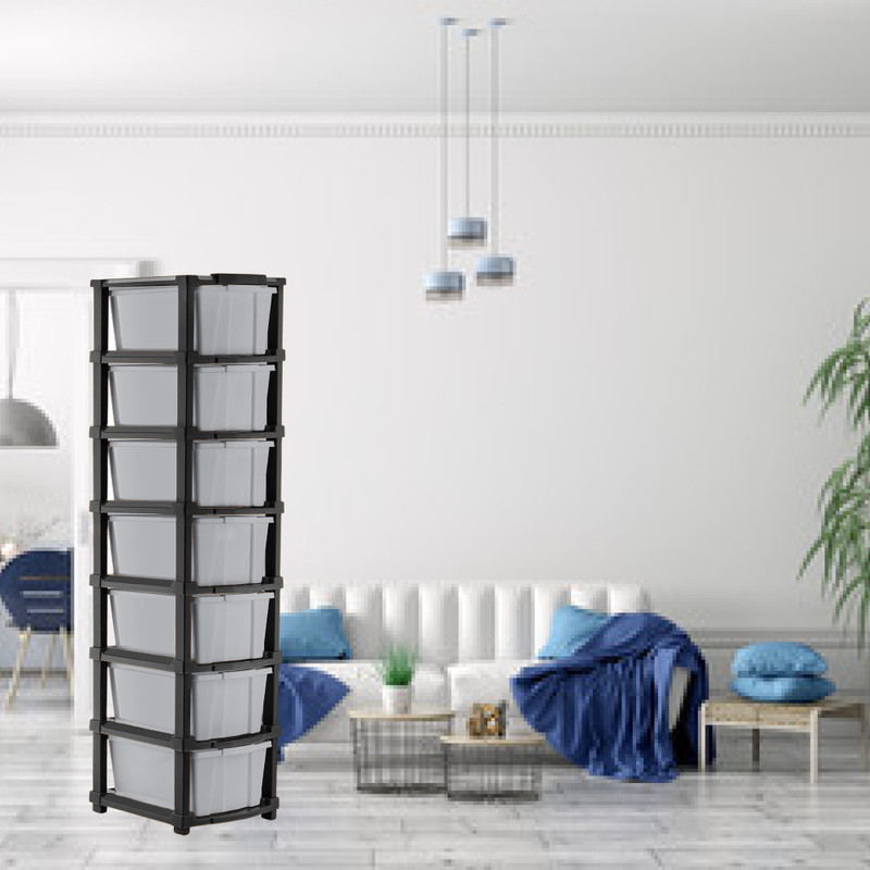 MAXTID 7 Layer Grey Foldable Cabinet Plastic Cupboard Storage Plastic Modular Drawer Plastic Kitchen Trolley(DIY(Do-It-Yourself))
