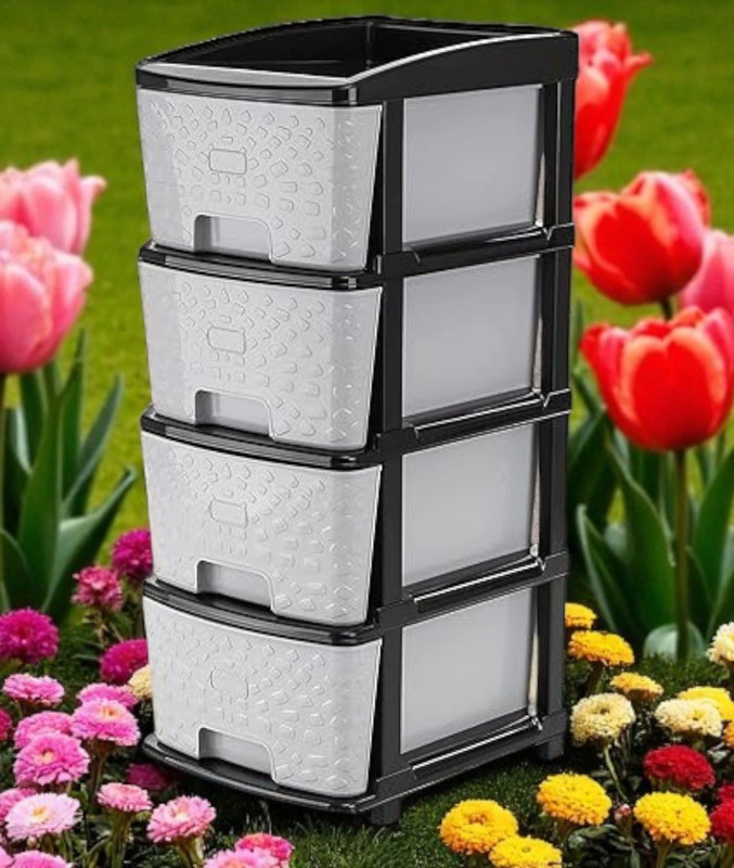 RISEM INTERNATIONAL 4 XL GREY KITCHEN TROLLEY STORAGE CLOTHES TOYS BOOKS ETC Plastic Kitchen Trolley(DIY(Do-It-Yourself))