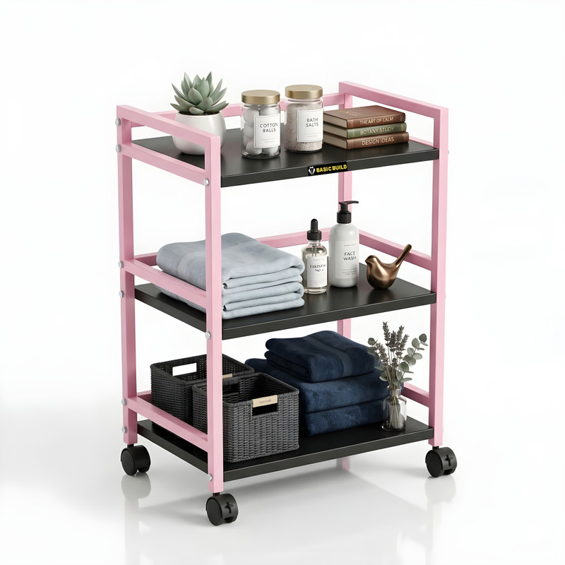 basic build 3 Tier Metal Rolling Trolley with Wheels Kitchen Storage Organizer Rack Iron Kitchen Trolley(DIY(Do-It-Yourself))