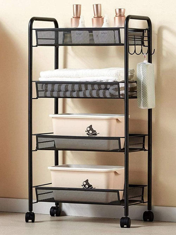 KriShyam ® 4-Tier Slim Metal Rolling Cart, Mesh Wire Storage Utility Trolley, Fruit Stand Carbon Steel Kitchen Trolley(DIY(Do-It-Yourself))