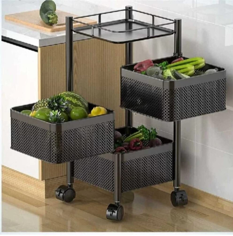 Flipkart SmartBuy 3-tire Metal Kitchen Trolley with Wheels | Vegetable & Fruit Storage Rack Iron Kitchen Trolley(Pre-assembled)