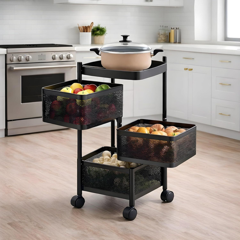 ENTIKPALL 3 Layer 4 Shelf Metal Kitchen Storage Rack with Wheels – Vegetable Organizer Steel Kitchen Trolley(DIY(Do-It-Yourself))
