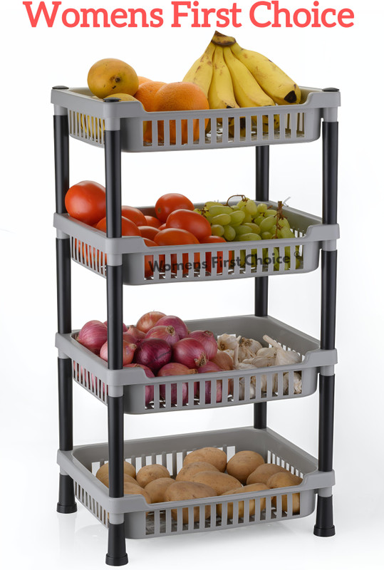 Womens First Choice Fruits/Vegetables Kitchen Rack Plastic 4-Layer Kitchen Trolley Stand/Multipurpose Rack for Kitchen Storage