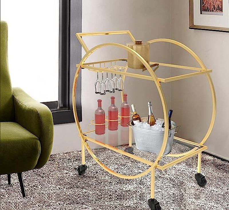 Corsica Designs Metal Aamna 2Tier Bar Trolley|Clear Glass (Finish Color - GlamGold, ) Stainless Steel Kitchen Trolley(Pre-assembled)