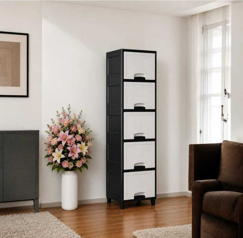 ICONPLUS Multi-Layer Cabinet Plastic Cupboard Drawer For Storage PP Collapsible Wardrobe(Finish Color - BLACK& WHITE, DIY(Do-It-Yourself))