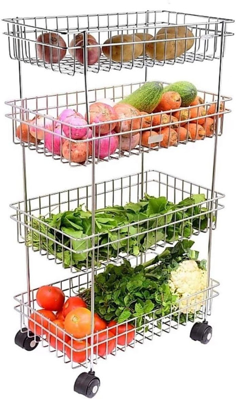 Zeekty Four Layer Kitchen Trolly Multipurpose Stainless Steel Portable Storage Stainless Steel Kitchen Trolley(Pre-assembled)