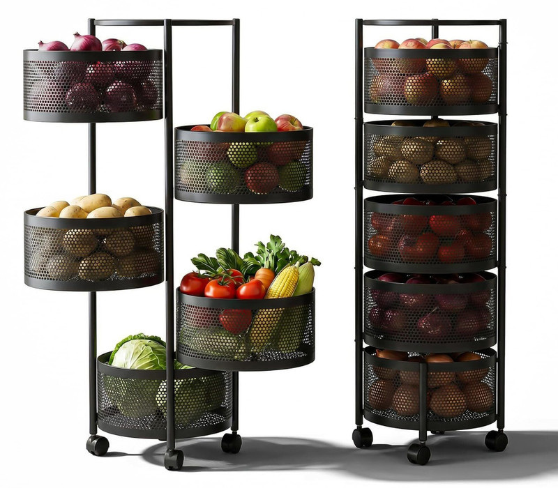 Dailora Multi-Purpose Kitchen Storage Organizer Onion Rack with Wheels Square Shape Carbon Steel Kitchen Trolley(Pre-assembled)