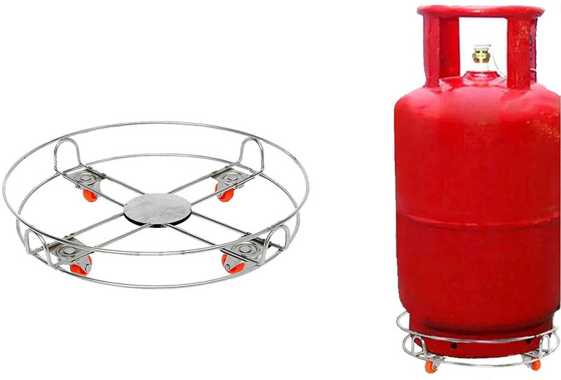 RBGIIT Stainless Steel Heavy Duty Cylinder Trolley/stand Gas Cylinder Trolley K0 Stainless Steel Kitchen Trolley(Pre-assembled)