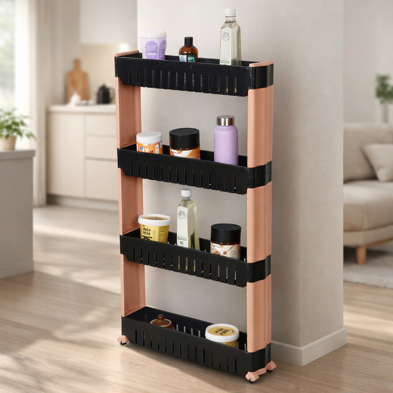FLIPZON Slim Rolling Storage Rack – 4-Tiered Shelf Plastic Slide-Out Organizer Plastic Kitchen Trolley(DIY(Do-It-Yourself))