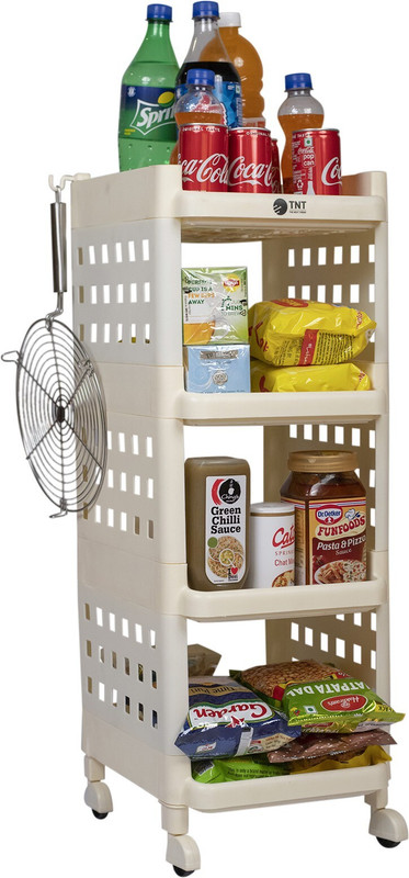 TNT The Next Trend Fizzy 4 Tier Multi-Purpose Plastic Storage Organizer Rack for with Wheels-IVORY Plastic Kitchen Trolley(DIY(Do-It-Yourself))