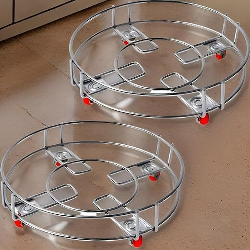 Spacekeeper 2 Pcs Stainless Steel Cylinder Trolley with Wheels Heavy Duty | Gas Trolly Stainless Steel Kitchen Trolley(Pre-assembled)