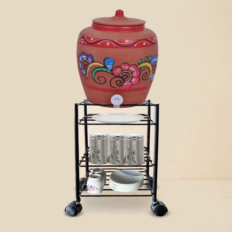 MEENA ENTERPRISES Heavy-Duty Multipurpose Matka Stand with Wheels,Matka stand,Multipurpose Stand Iron Kitchen Trolley(Pre-assembled)