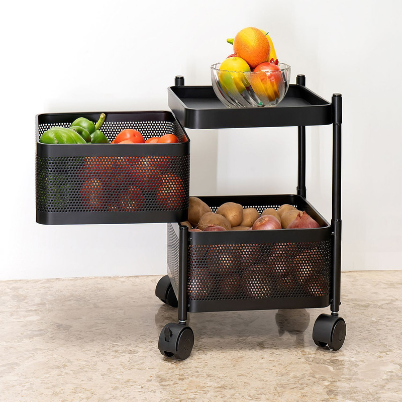 Angelware 2 Layer Fruit Vegetable Stand Basket Kitchen Rotating Trolley Onion Potato Stand Iron Kitchen Trolley(Pre-assembled)