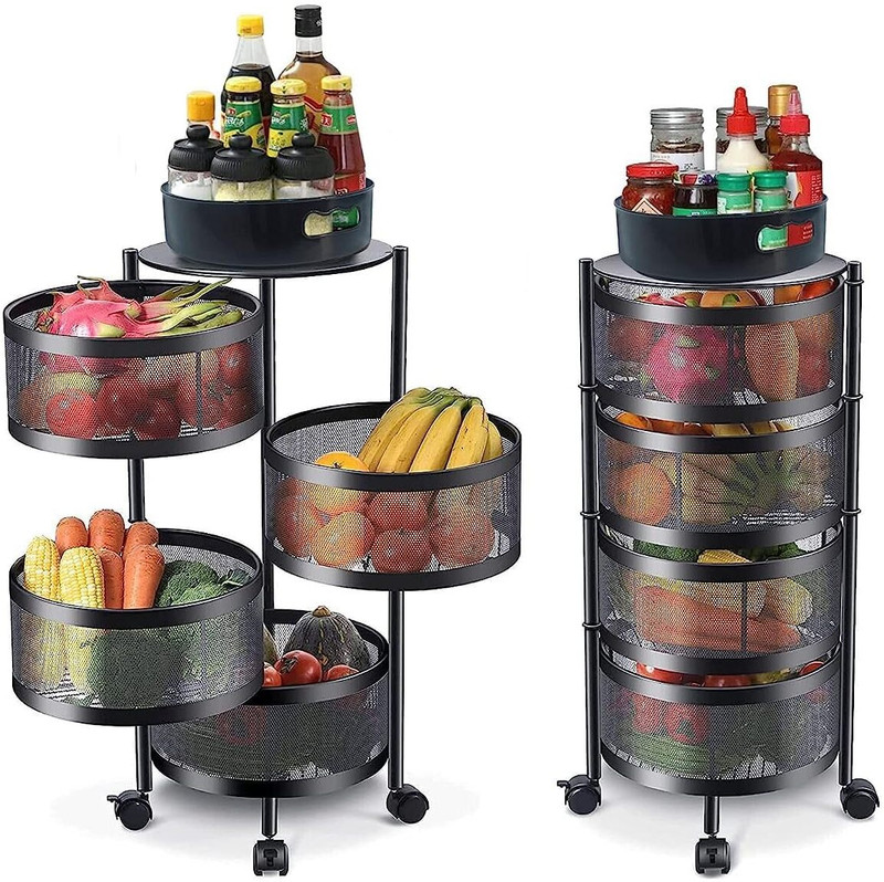 kirfiz Metal 4 Layer Kitchen Rotating Trolley Portable Storage Rack Stainless Steel Kitchen Trolley(Pre-assembled)