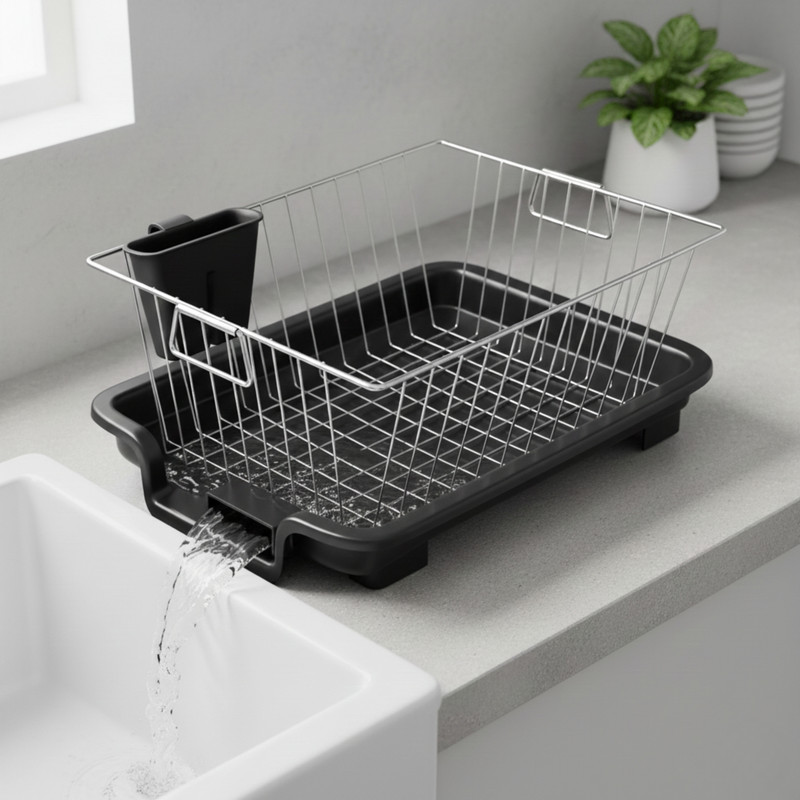 FORMOUR Stainless Steel Dish Drainer Rack with Large Drip Tray & Cutlery Holder Stand Stainless Steel Kitchen Trolley(Pre-assembled)