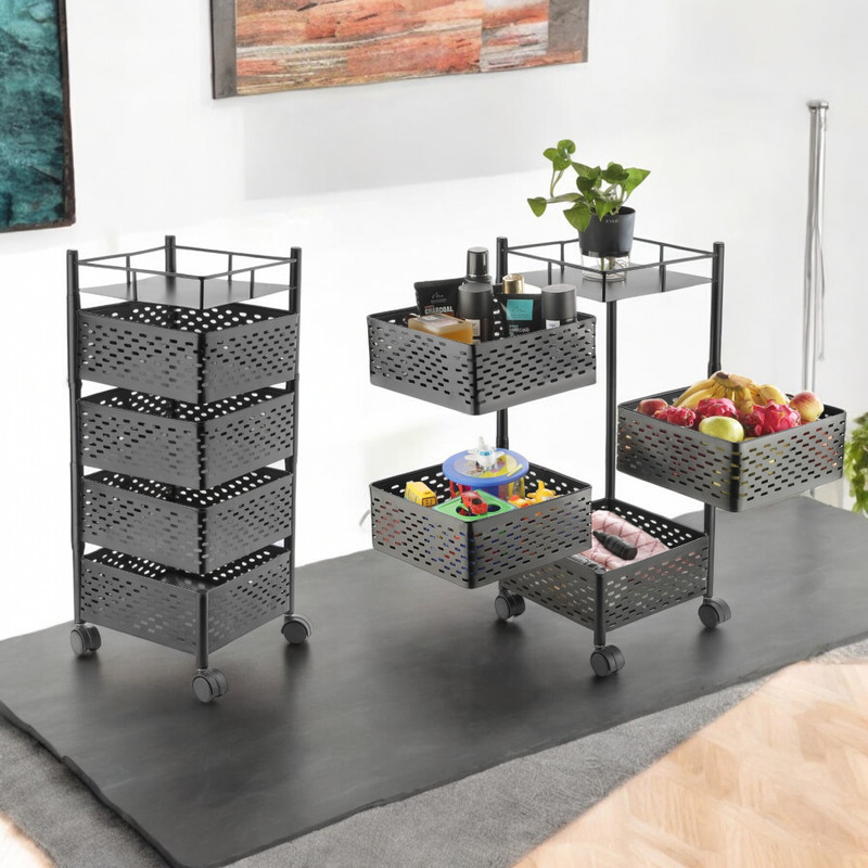 ADMIN INDUSTRIES 4XL Square Multipurpose Storage Trolley with Wheels,Revolving Cart Iron, Steel Kitchen Trolley(Pre-assembled)