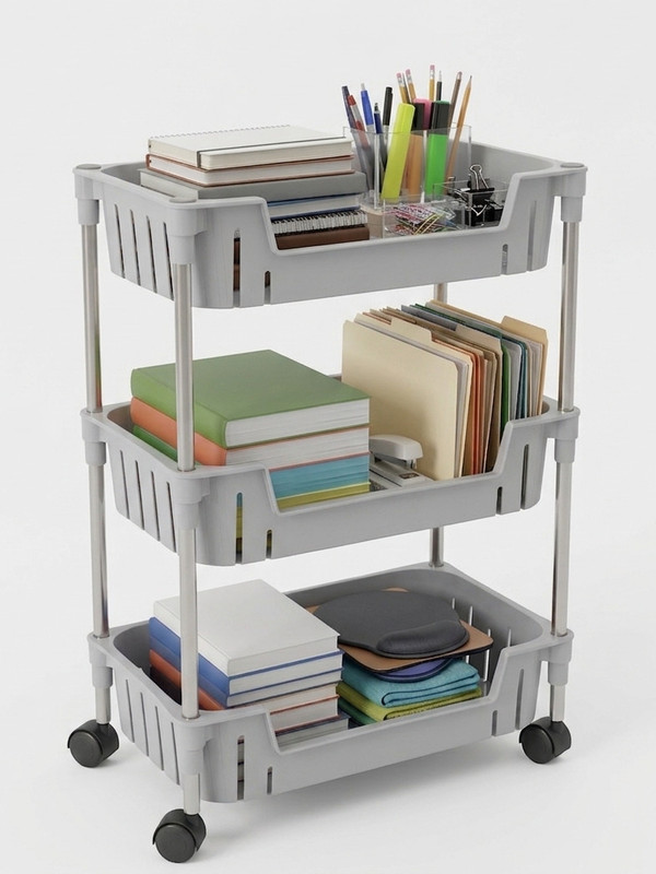 Mitoxi Storage Organizer Trolley with Wheels, Portable Rolling Cart for Kitchen Office Plastic, Stainless Steel Kitchen Trolley(DIY(Do-It-Yourself))