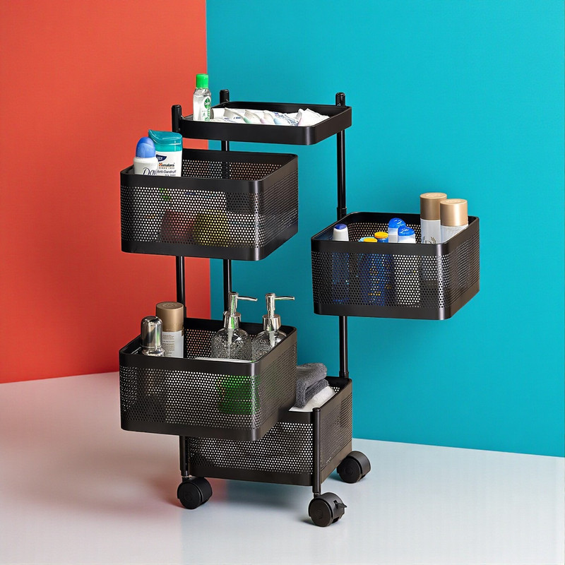 ADMIN INDUSTRIES Kitchen Storage Trolley Metal Organizer | Square Design Rack with Wheels Iron Kitchen Trolley(Pre-assembled)