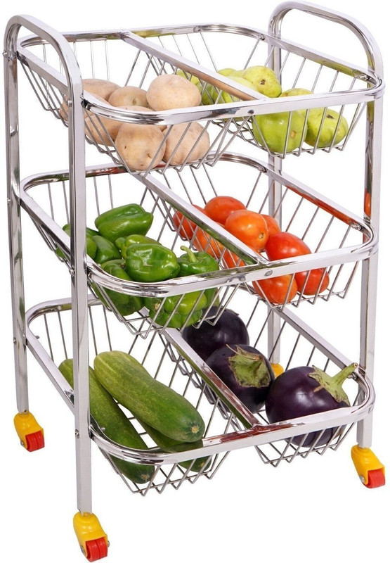 NAVUM ROSHANI Stainless Steel Vegetable and Fruit Basket 3 Layer & 6 Compartment Kitchen Item Stainless Steel Kitchen Trolley(DIY(Do-It-Yourself))