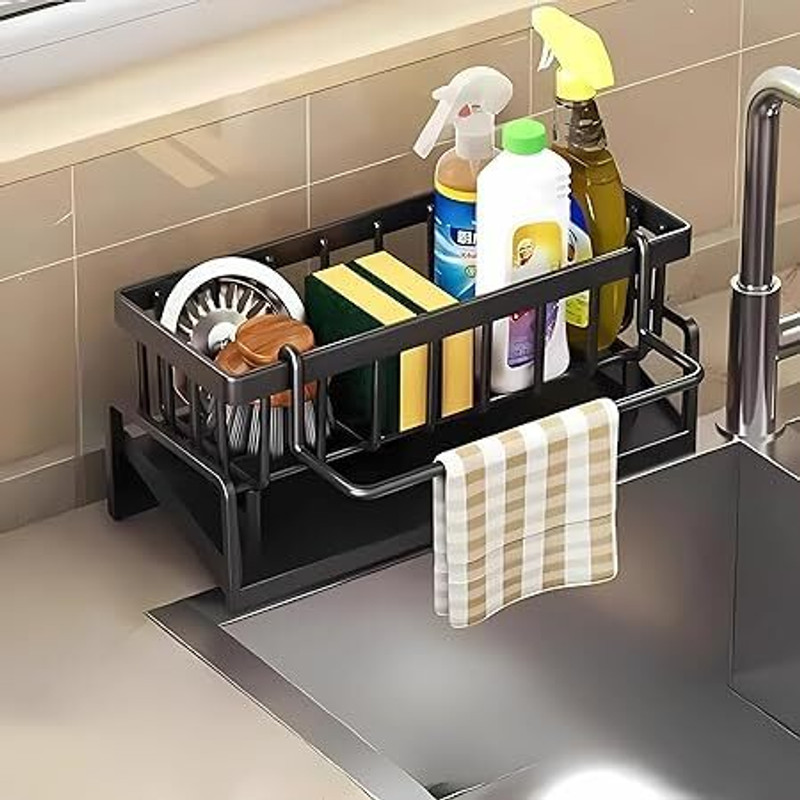 SUMMON Kitchen Sink Organizer Rack/ Rustproof Sponge, Soap Holder with Self-Drainage Carbon Steel Kitchen Trolley(DIY(Do-It-Yourself))