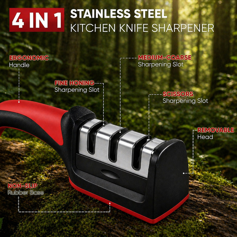 MIRECOMS 3 Stage Blade Sharpening Tool for Kitchen & Outdoor Use Knife Sharpening Steel(Stainless Steel)