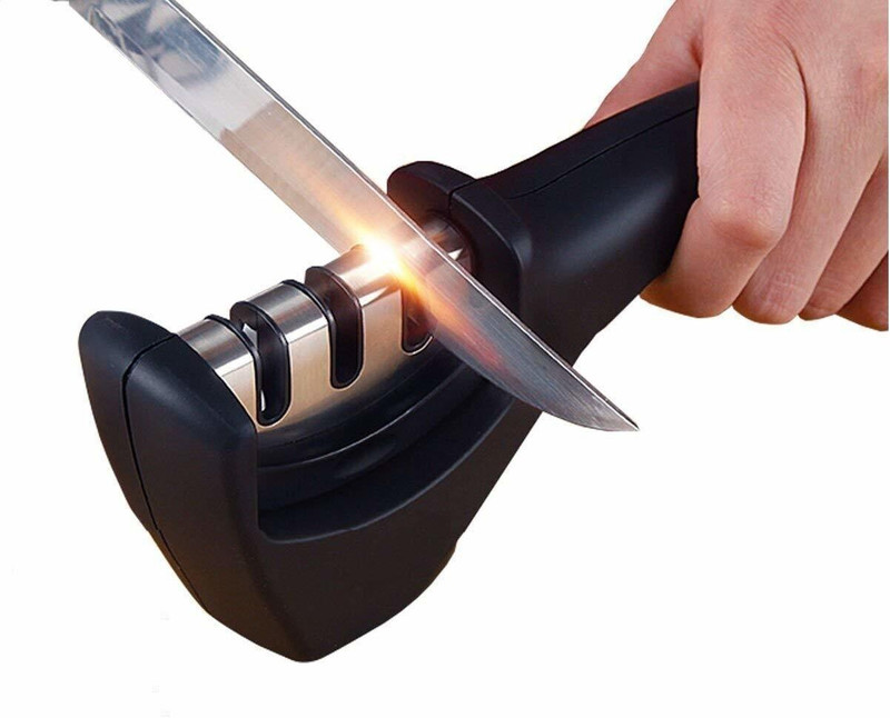 PuthaK Manual 3 Stage Kitchen Knife Sharpener Tool (1 PS) Knife Sharpening Steel(Steel)