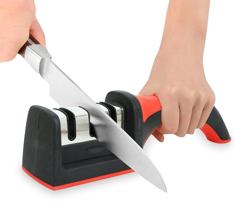 Rugmi 3 Stage Kitchen Knife Sharpener for Ceramic & Steel Knives with Non-Slip Base Knife Sharpening Steel(Ceramic)