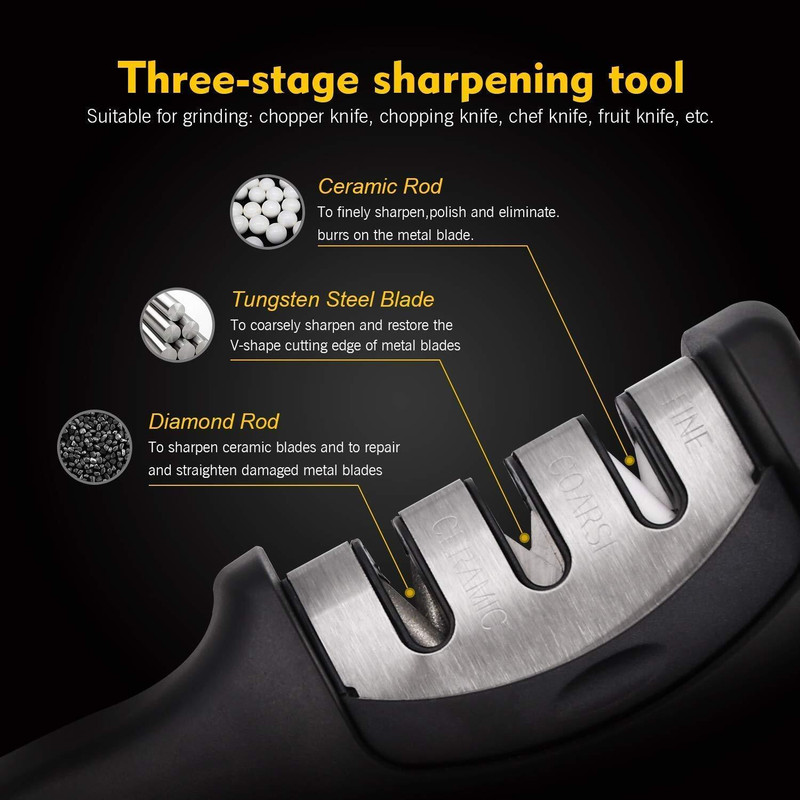 Jay Mahakal Creation Knife Sharpener Manual 3 Stage Knife Sharpener Tool Advanced Knife Sharpener Knife Sharpening Steel(Steel)
