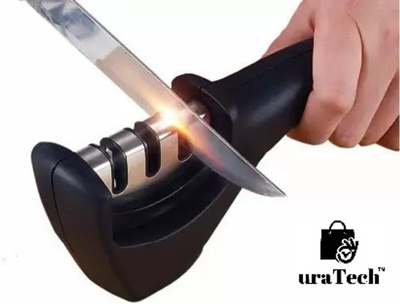Uratech 3 Stages Knife Sharpener Ceramic Knife Sharpening Stone(Steel, Rubber)