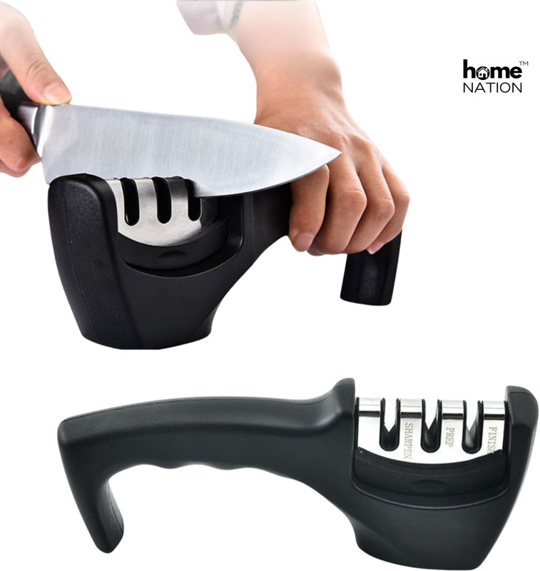 Home Nation 3 Stage Knife & Scissor Sharpener | Kitchen Manual Knife Sharpening Tool Knife Sharpening Steel(Stainless Steel, Plastic)