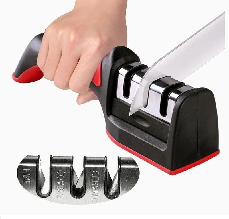 EVERSYS Kitchen Knife 4-Stage Diamond Coated Knife Sharpener, Vegetable Ceramics Peeler Knife Sharpening Stone(Stainless Steel, Plastic)