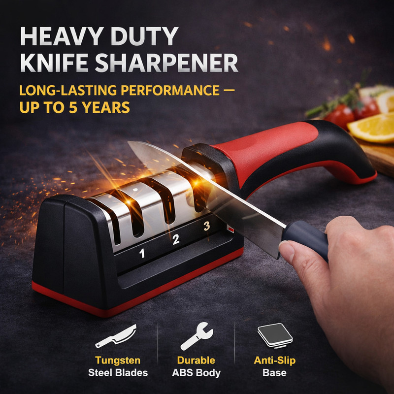 SeaRock 3 Slot Knife Sharpener Tool | Professional Kitchen Knife Sharpener with Diamond Knife Sharpening Steel(Stainless Steel, Plastic)