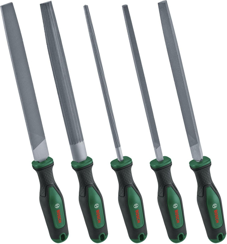 BOSCH 5-Piece File Set 200Mm Durable Carbon Steel Files with Ergonomic Handles Knife Sharpening Steel(Carbon Steel)