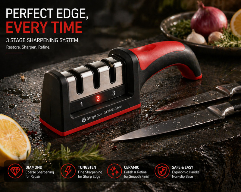 MIRECOMS Portable Knife Sharpener for Easy and Quick Sharpening Knife Sharpening Steel(Stainless Steel)