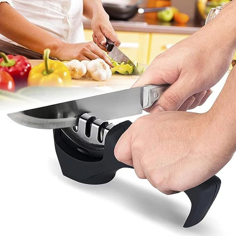 ZURU BUNCH Professional Knife Sharpener Tool 3 Stages Sharpener with Handle Chef's Knives Knife Sharpening Steel(Stainless Steel, Plastic)