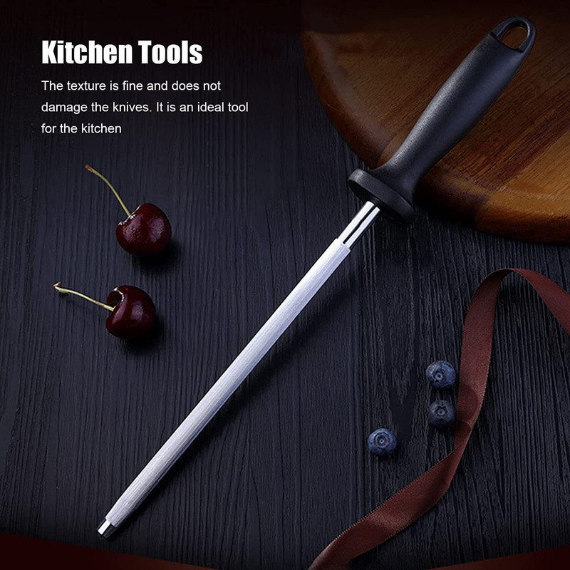 HETSHIV Knife Sharpener Rod 10 Inch – Carbon Steel Honing Stick with Non-Slip Handle Kitchen Tool Set(Silver, Knife)