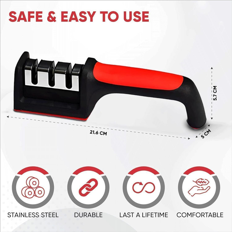 Buzzomart Knife Sharpener Tool, 3 Stages Sharpener with Handle, Chefs Knives Kitchens Knife Sharpening Steel(Plastic, Steel)