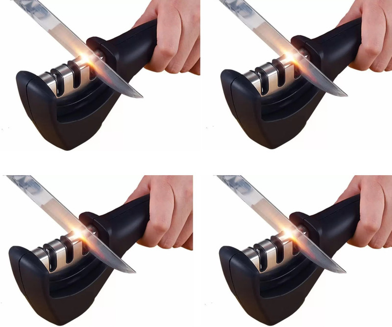 Bekner 3 Stages Ceramic,Stainless Steel Knife Knives Scissor (Pack of 4) Knife Sharpening Steel(Steel, Rubber)