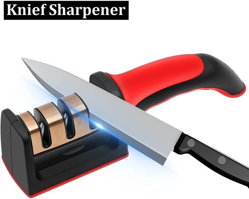 BIZOLO 3in1 Knife Sharpener Manual Kitchenware Gadget Handheld Portable Sharpening Tool Knife Sharpening Steel(Stainless Steel, Plastic)