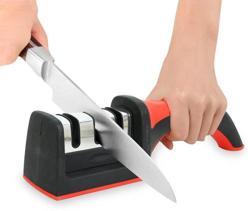 OXXIHOME 3-Step Kitchen Knife Sharpener, Non-Slip Base Advanced Knife sharpener Knife Sharpening Stone(Stainless Steel, Plastic)