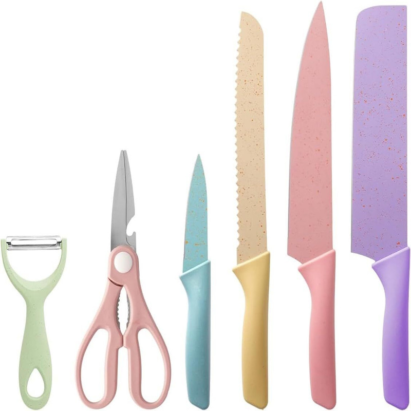 OLTR Professional chef knife & scissors set Colorful Knives 6 Pcs Set Knife(Multicolor)