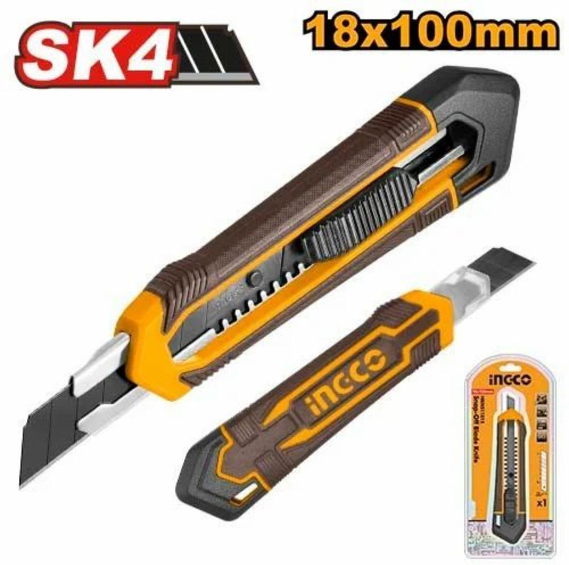 INGCO 18mm Heavy Duty Snap-Off Knife (HKNS11815) | SK4 Blade | DIY Utility Cutter Knife(Black, Yellow)