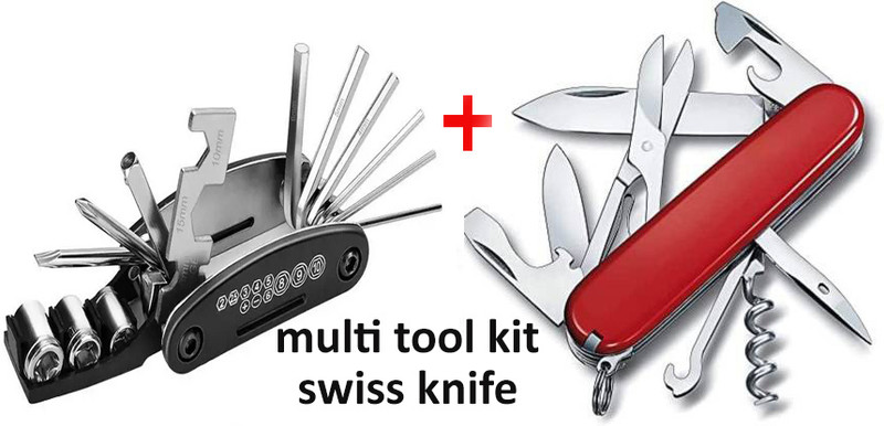 Leosportz combo of cycling tool kit with hiking swiss knife Campers Knife(Multicolor)