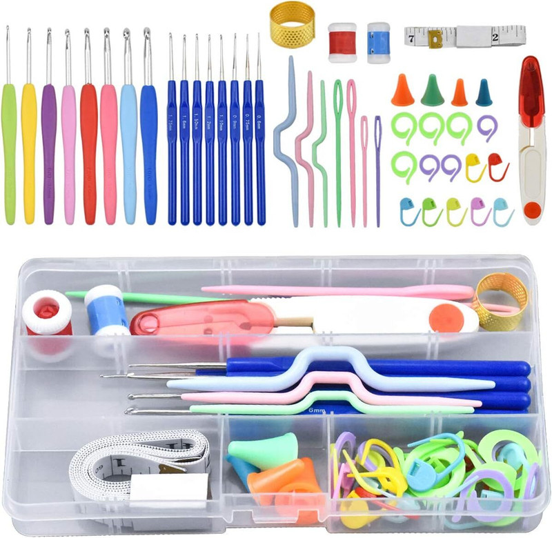 Gemsy 52Pcs Crochet Kit Large| Crochet Hook Set & Knitting Needle Kit for Begineers