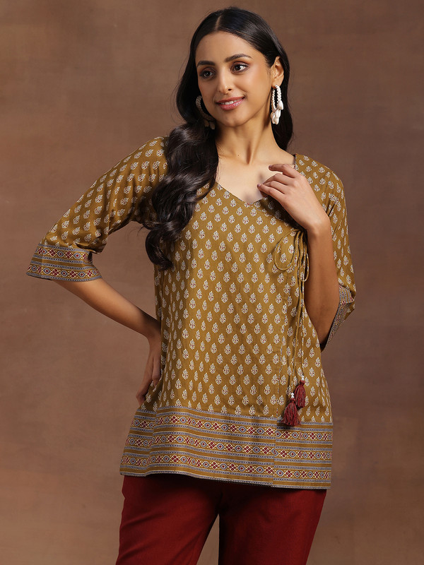 LIBAS Women Printed A-line Kurta(Yellow)