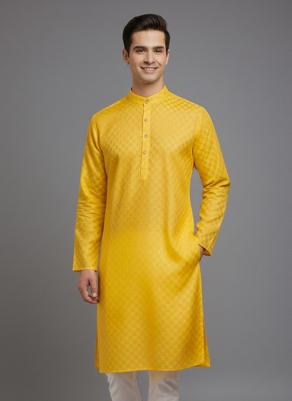 Tibra Collection Men Solid Straight Kurta(Yellow)