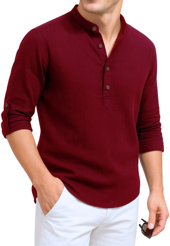 DENEEJA Men Self Design Straight Kurta(Maroon)