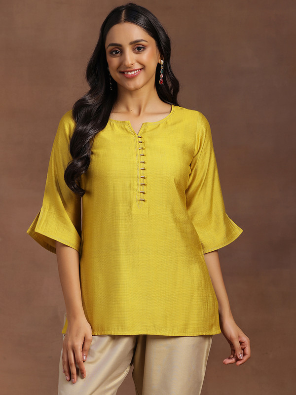 LIBAS Women Printed A-line Kurta(Yellow)