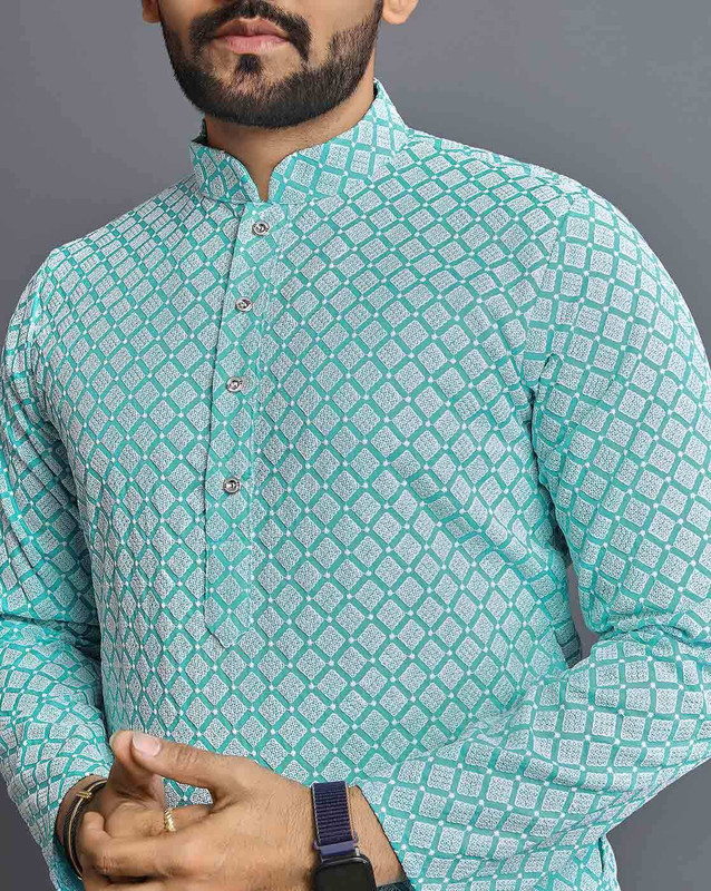 ALMORA Men Printed Straight Kurta(Blue)