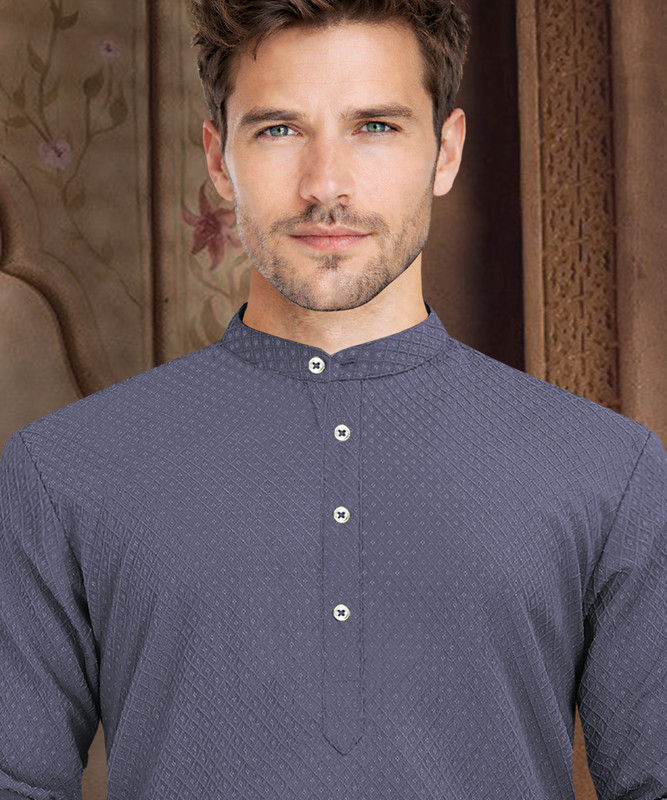 VeBNoR Men Solid Straight Kurta(Grey)